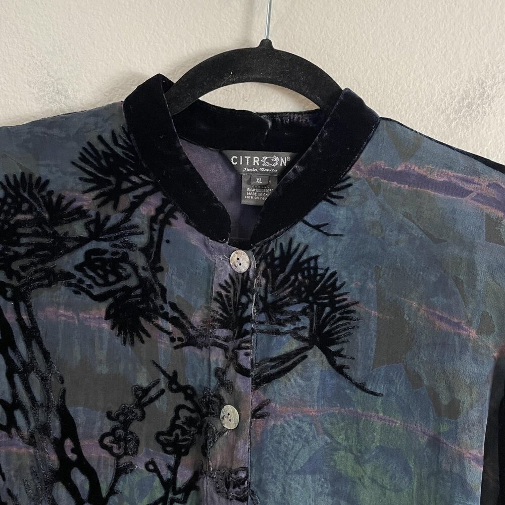 Citron Santa Monica Tunic Top Womens XL Multicolor Crane Velvet Burnout‎ Boho - Picture 10 of 13